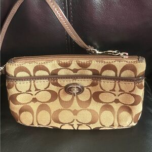 Coach Tan and Brown Signature Wristlet